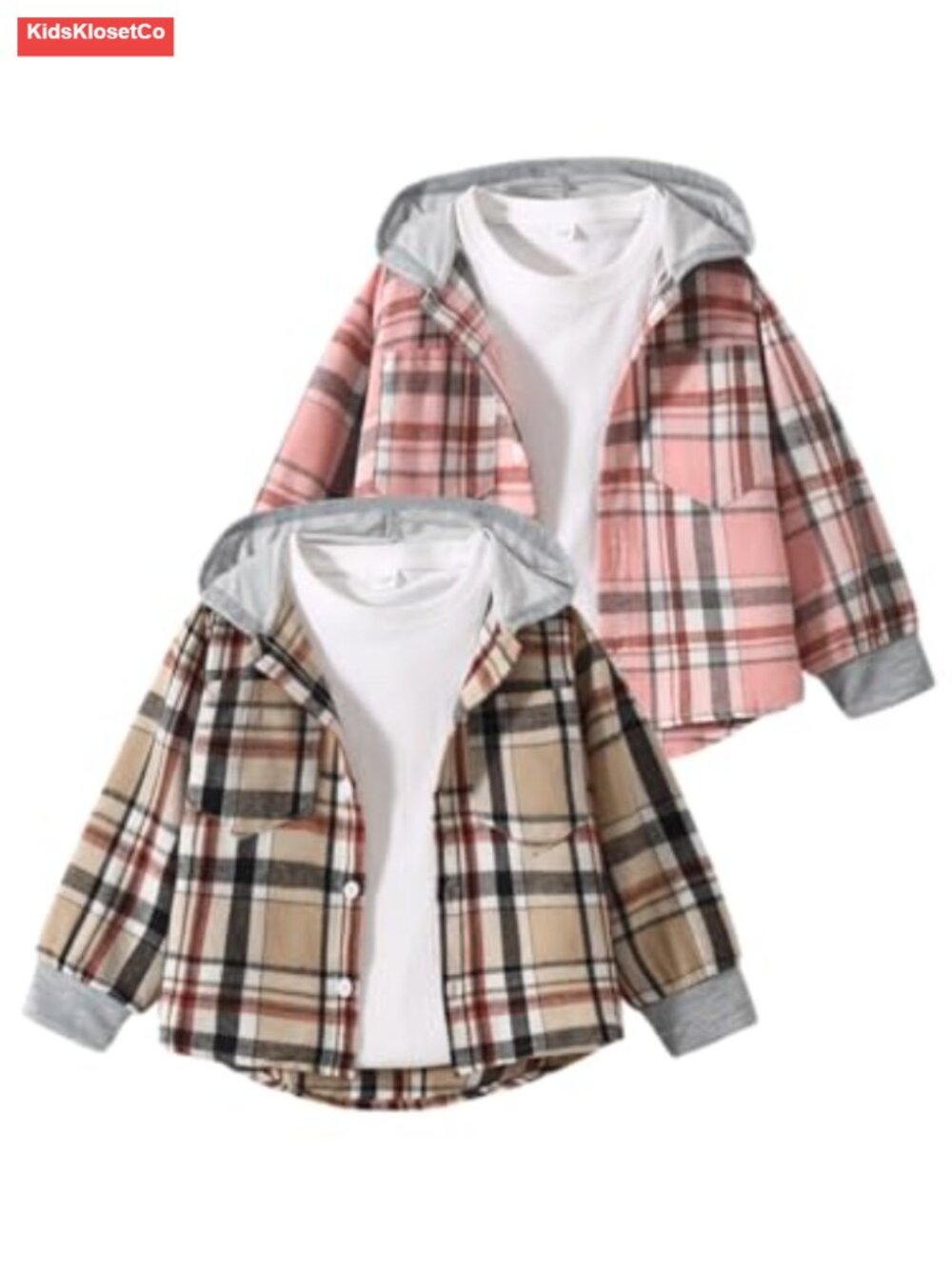 Flannel Hooded Plaid Shirt Long Sleeve Button Down Top